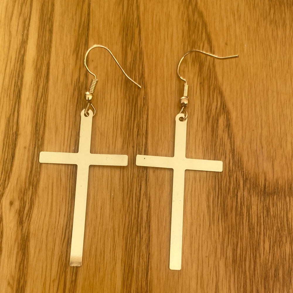 Gold Cross Dangle Earrings